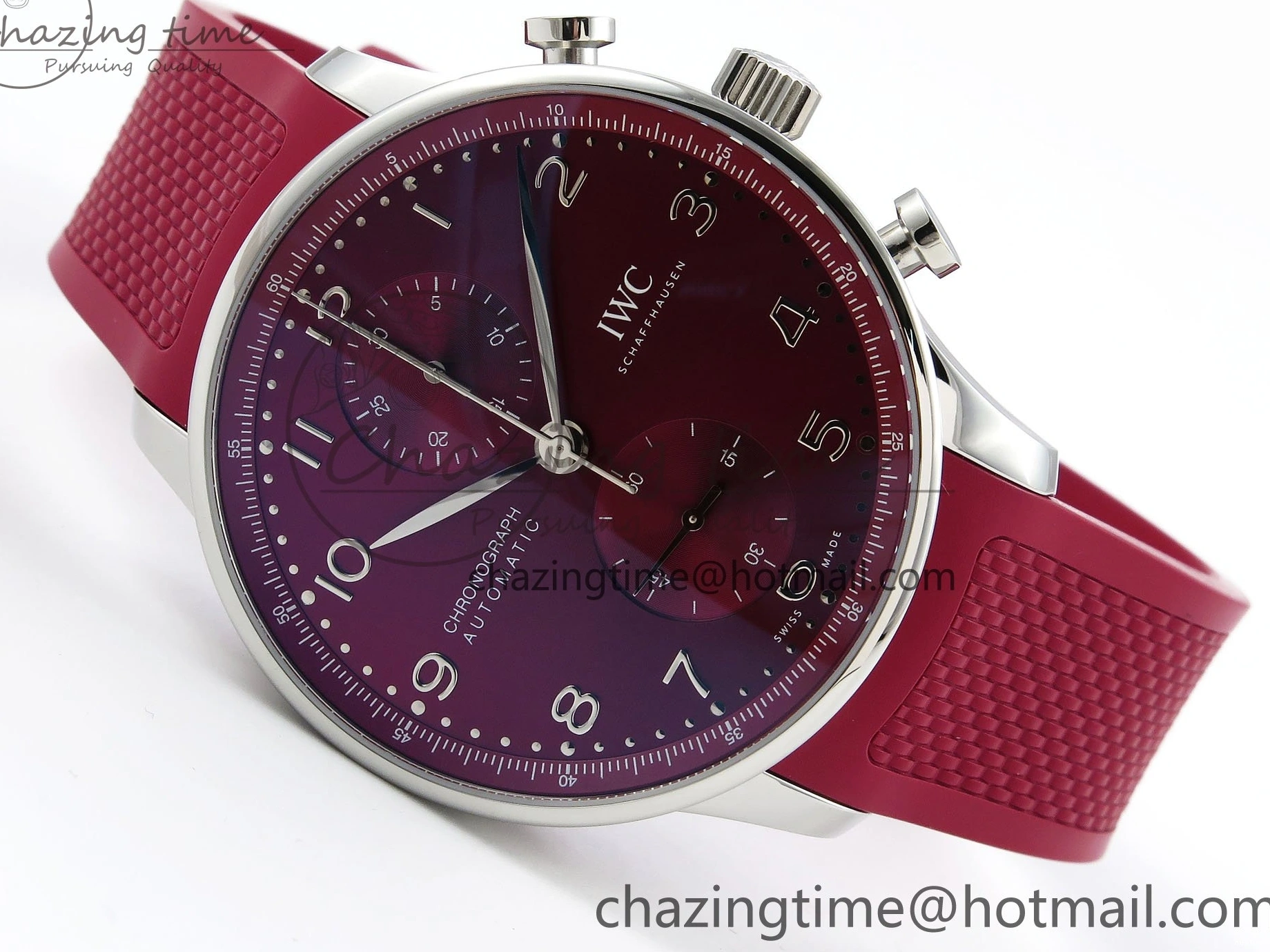 MIROTIME 0111 Reliable Portuguese Chrono IW3716 Z+F 1:1 Best Edition Red Dial on Red Rubber Strap A 7015